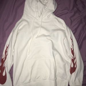 Brandy Melville White and Red Flame Hoodie